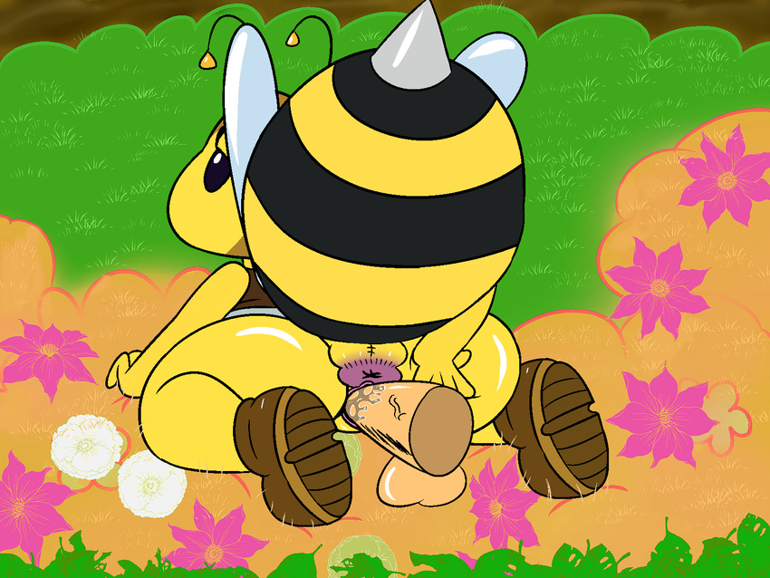 anthro anus arthropod bee black_body boots bzzap! clothing detailed_background disembodied_penis female flower footwear half-closed_eyes insect insect_wings male male/female mario_bros nintendo paper_mario penis plant stinger thunderfap vaginal video_games wings yellow_body