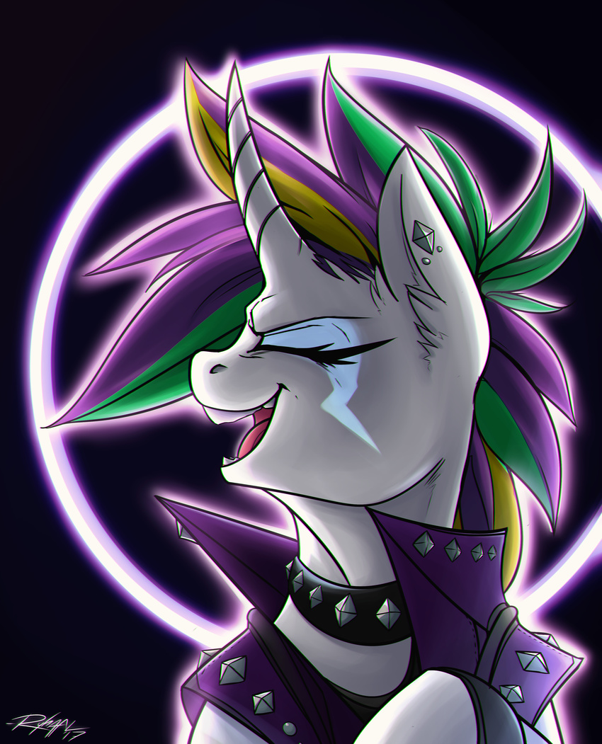 2017 alternate_hairstyle clothing collar equine female friendship_is_magic horn jacket leather leather_jacket mammal my_little_pony piercing portrait raripunk rarity_(mlp) ryhaal solo unicorn