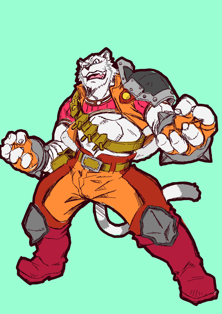 2017 anthro biceps big_muscles clothed clothing feline grimoire_of_zero kemono male mammal mercenary_(character) muscular muscular_male raozone tiger