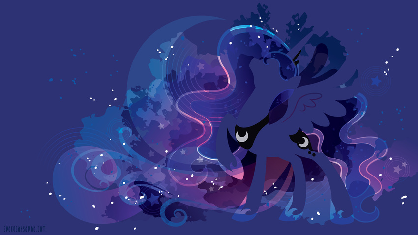 16:9 2012 absurd_res blue_background blue_feathers blue_theme equine feathered_wings feathers female friendship_is_magic hi_res horn jewelry mammal my_little_pony necklace princess_luna_(mlp) sambaneko silhouette simple_background solo wallpaper winged_unicorn wings