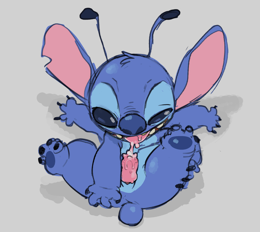 animal_genitalia autofellatio disney feral genital_slit grey_background lilo_and_stitch male masturbation multi_limb oral paperclip_(artist) penis simple_background slit solo spread_legs spreading stitch unusual_penis