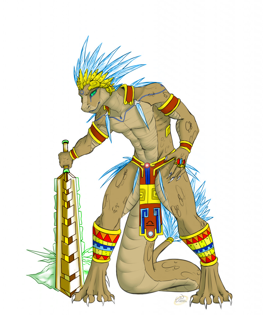 ancient anthro aztec feathered_serpent lazvolin_syrothaurant(lunardian) looking_at_viewer male mayan melee_weapon mythology quetzalcoatl sword weapon