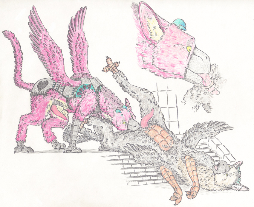 anal animal_genitalia avian chimera feathered_wings feathers fluffy hybrid male male/male open_mouth oral penis rimming sex skyfifer tapering_penis the_last_guardian trico wings