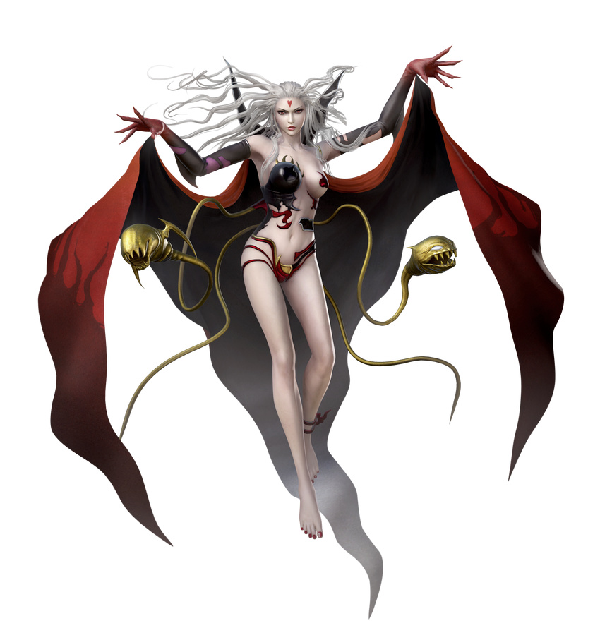 3d absurdres armpits asymmetrical_clothes barefoot breasts cape cleavage cloud_of_darkness dissidia_final_fantasy dissidia_final_fantasy_nt elbow_gloves facial_mark final_fantasy final_fantasy_iii floating forehead_mark full_body gloves highres huge_filesize impossible_clothes looking_at_viewer medium_breasts nail_polish navel official_art parted_lips red_cape red_eyes revealing_clothes shawl silver_hair solo square_enix stomach tentacles toenail_polish transparent_background