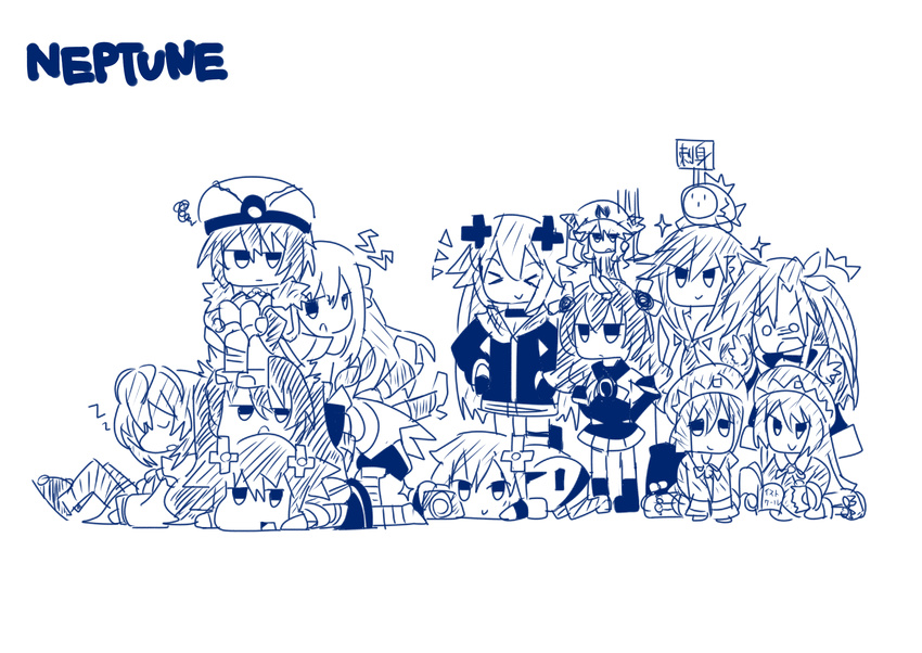 6+girls adult_neptune blanc highres histoire if_(choujigen_game_neptune) kisaragi_(kisaragi0930) monochrome multiple_girls nepgear neptune_(choujigen_game_neptune) neptune_(series) noire pish pururut ram_(choujigen_game_neptune) rom_(choujigen_game_neptune) umio_(choujigen_game_neptune) uni_(choujigen_game_neptune) vert