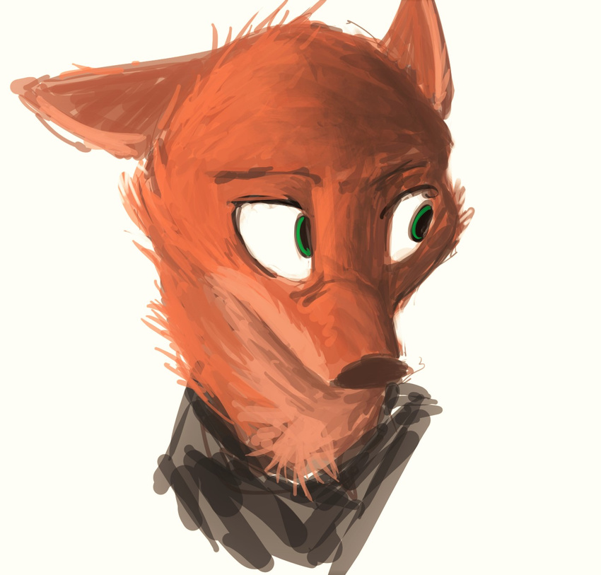 2017 anthro brown_fur brown_nose bust_portrait canine clothed clothing disney fox fur green_eyes male mammal nick_wilde orange_fur portrait shirt simple_background solo sprinkah white_background white_fur zootopia