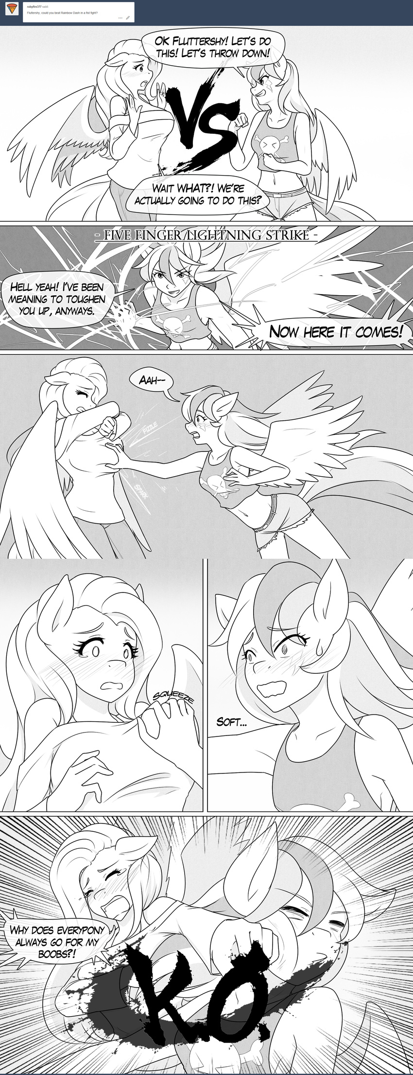 2017 anthro anthrofied ask_blog blush breast_grab breasts comic dialogue duo english_text equine female fluttershy_(mlp) friendship_is_magic hand_on_breast jonfawkes mammal my_little_pony pegasus punch question rainbow_dash_(mlp) text tumbler wings