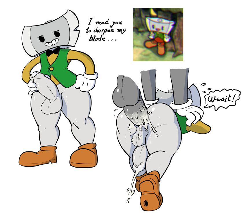 ! ... 2017 anal anal_penetration animate_inanimate anus artbyyellowdog axe balls big_butt black_eyes bottomless bow butt chip_(cuphead) clothed clothing cum cum_in_ass cum_inside cum_on_balls cum_on_butt cum_on_leg cum_on_penis cum_while_penetrated cumshot cuphead_(game) dialogue disembodied_penis ejaculation english_text erection footwear from_behind_position gloves hands-free holding_penis humanoid looking_at_viewer male male/male melee_weapon not_furry object_head orgasm penetration penis presenting presenting_anus presenting_hindquarters sex shirt shoes simple_background smile solo solo_focus standing teeth text thick_penis thick_thighs toony uncut vein veiny_penis video_games weapon white_background wide_hips