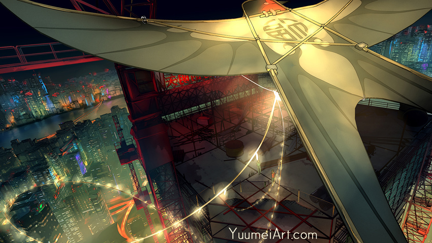 building chinese city_lights cityscape from_above kite knite multiple_boys night skyscraper watermark web_address wenqing_yan