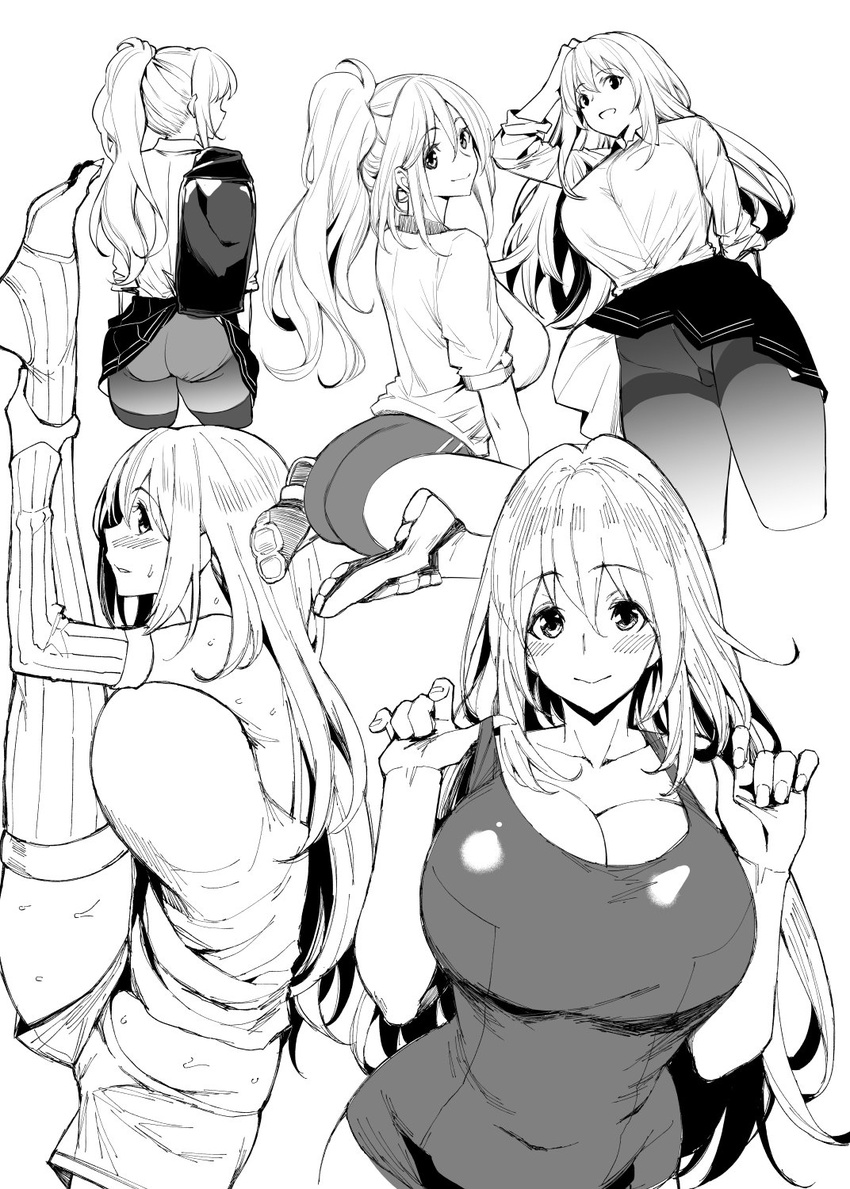 adjusting_clothes adjusting_swimsuit alternate_costume alternate_hairstyle arched_back arm_warmers ass atago_(kantai_collection) bag bloomers blush breasts buruma casual cleavage collarbone commentary_request covered_navel dress_shirt feet greyscale gym_shirt hair_between_eyes hand_on_head hand_up highres huge_breasts kantai_collection leg_up long_hair looking_at_viewer looking_back monochrome multiple_views mushi024 one-piece_swimsuit open_mouth panties pantyhose pleated_skirt ponytail school_bag seiza shirt shoes shorts sitting skirt skirt_lift sleeves_rolled_up smile sneakers soles split standing standing_on_one_leg standing_split stretch sweat swimsuit thighband_pantyhose thighhighs thighs toeless_legwear underwear upskirt wariza white_background