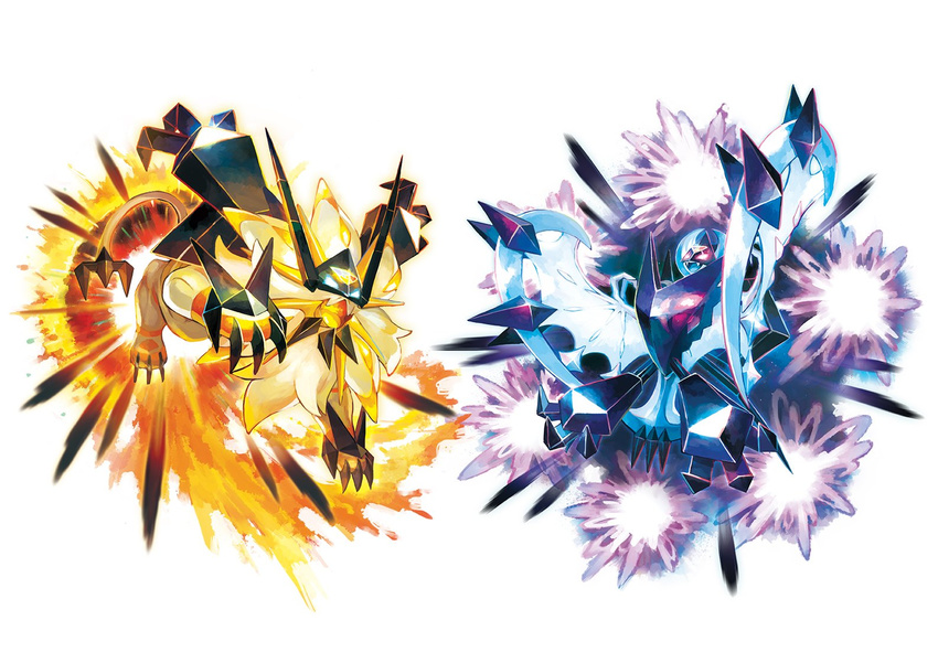 artist_request bat blue_eyes claws dawn_wings_necrozma dusk_mane_necrozma energy fangs gen_7_pokemon glowing glowing_eyes legendary_pokemon lion mane necrozma no_humans official_art pokemon pokemon_(creature) prism red_eyes sharp_claws simple_background tail white_background wings z-move