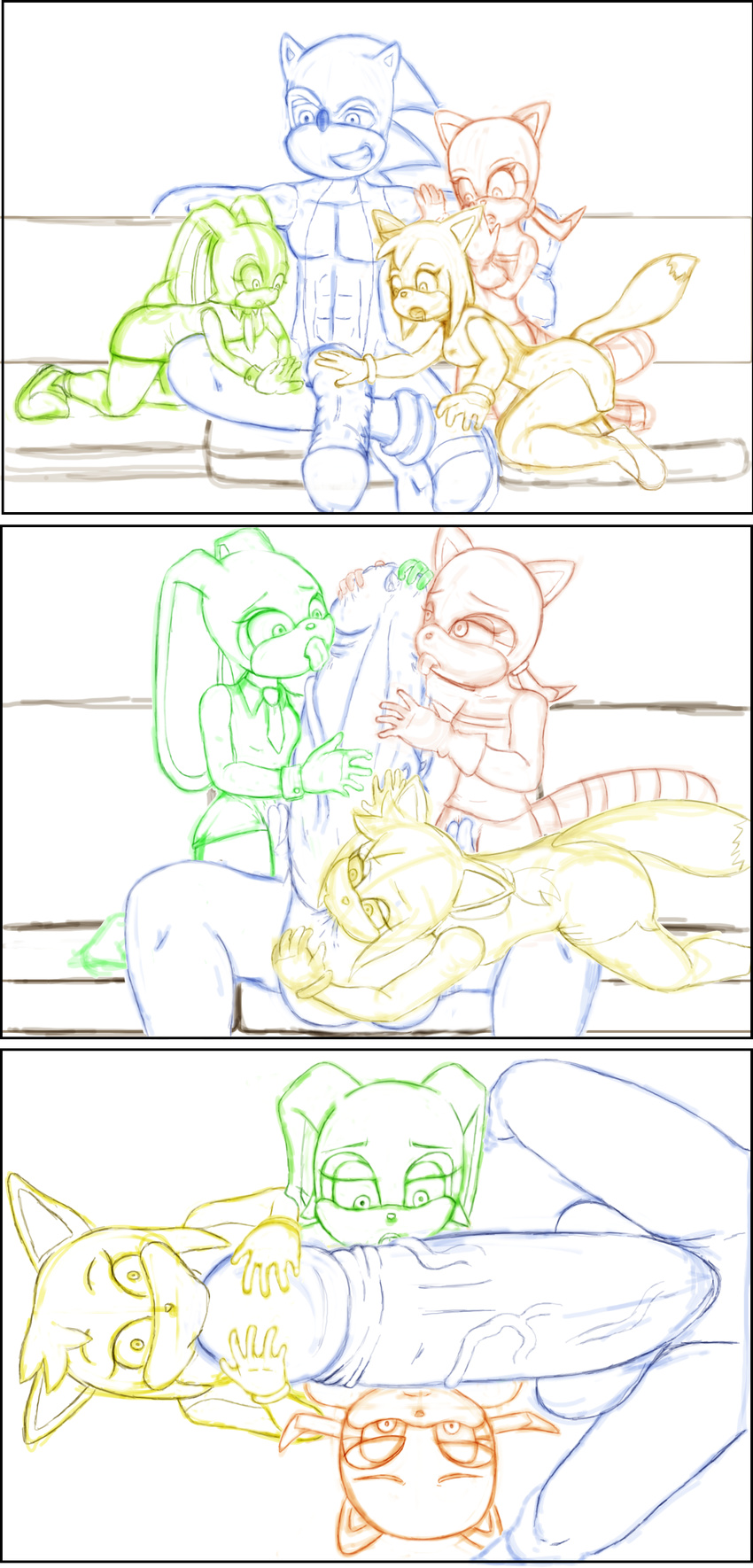 3_koma 4way big_balls cream_the_rabbit furry huge_cock marine_the_raccoon sega sketch sonic_the_hedgehog teen zooey