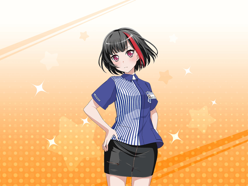 bang_dream! black_eyes black_hair blush jersey mitake_ran short_hair skirt