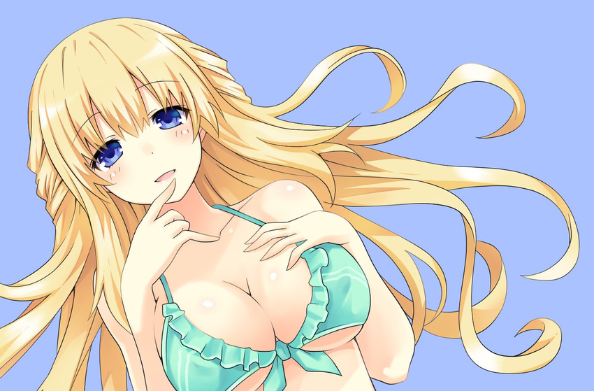 bare_shoulders blonde_hair blue_eyes blush bra breasts cleavage large_breasts long_hair looking_at_viewer neptune_(series) smile solo underwear underwear_only vert zero_(ray_0805)