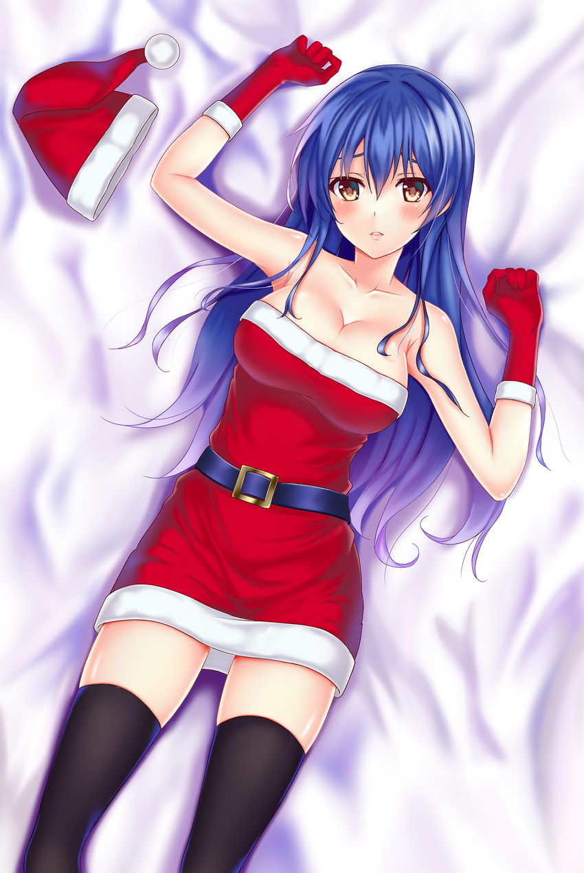 breeze christmas cleavage dress love_live! sonoda_umi thighhighs