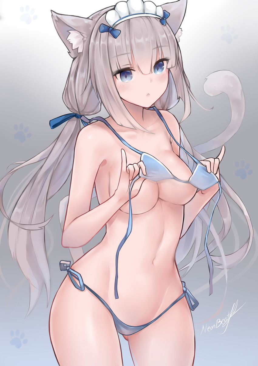 animal_ears bikini neko_para nekomimi neon_beat swimsuits tail undressing vanilla