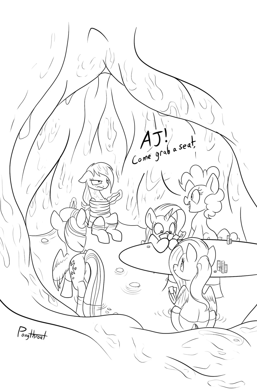2017 applejack_(mlp) black_and_white comic cutie_mark dialogue earth_pony english_text equine female feral fluttershy_(mlp) friendship_is_magic group hair hi_res horn horse line_art mammal monochrome my_little_pony pegasus pinkie_pie_(mlp) pony ponythroat rarity_(mlp) text twilight_sparkle_(mlp) unicorn vore winged_unicorn wings