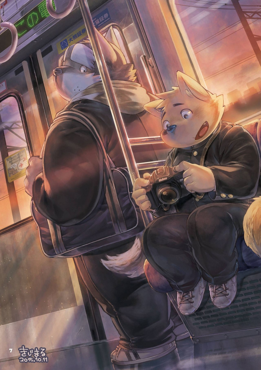 buchi bus canine clothing comic dog fukami_youhei japanese_text kemono kijimaru mammal mekko_rarekko obese overweight text traditional_media_(artwork) uniform watercolor_(artwork)