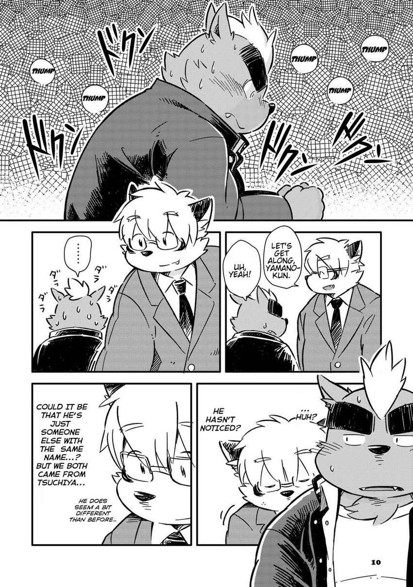 amanuma_shinichi blush canine classroom clothing cold_sweat comic dog english_text eyewear glasses japanese_text kemono kinoshita-jiroh mammal mekko_rarekko obese overweight school text translated uniform yamano_taishou