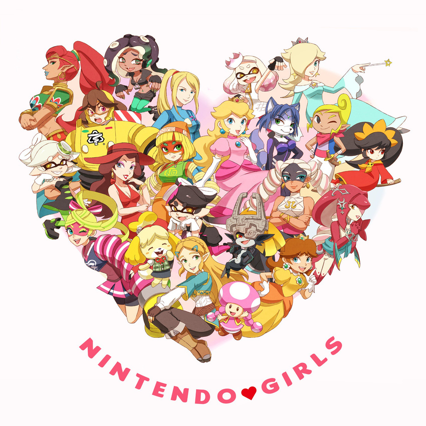 animal_ears aori_(splatoon) armor arms_(game) ashley_(warioware) big_hair black_hair blonde_hair blue_eyes breasts brown_hair cleavage dark_skin doubutsu_no_mori dress earrings eyeshadow flower_earrings formal furry gerudo gloves green_eyes hat heart highres hime_(splatoon) hotaru_(splatoon) iida_(splatoon) jewelry long_hair looking_at_viewer makeup mario_(series) mask mechanica_(arms) medium_breasts metroid midna min_min_(arms) mipha multiple_girls octarian one_eye_closed open_mouth pantyhose pauline_(mario) princess_daisy princess_peach princess_zelda red_dress red_eyes ribbon_girl_(arms) riko_(sorube) rosetta_(mario) samus_aran shizue_(doubutsu_no_mori) short_hair siblings sisters smile splatoon_(series) splatoon_1 splatoon_2 star_fox suit super_mario_bros. super_mario_galaxy super_mario_odyssey super_smash_bros. tail tetra the_legend_of_zelda the_legend_of_zelda:_breath_of_the_wild the_legend_of_zelda:_the_wind_waker the_legend_of_zelda:_twilight_princess toadette twintails twintelle_(arms) urbosa warioware zero_suit zora