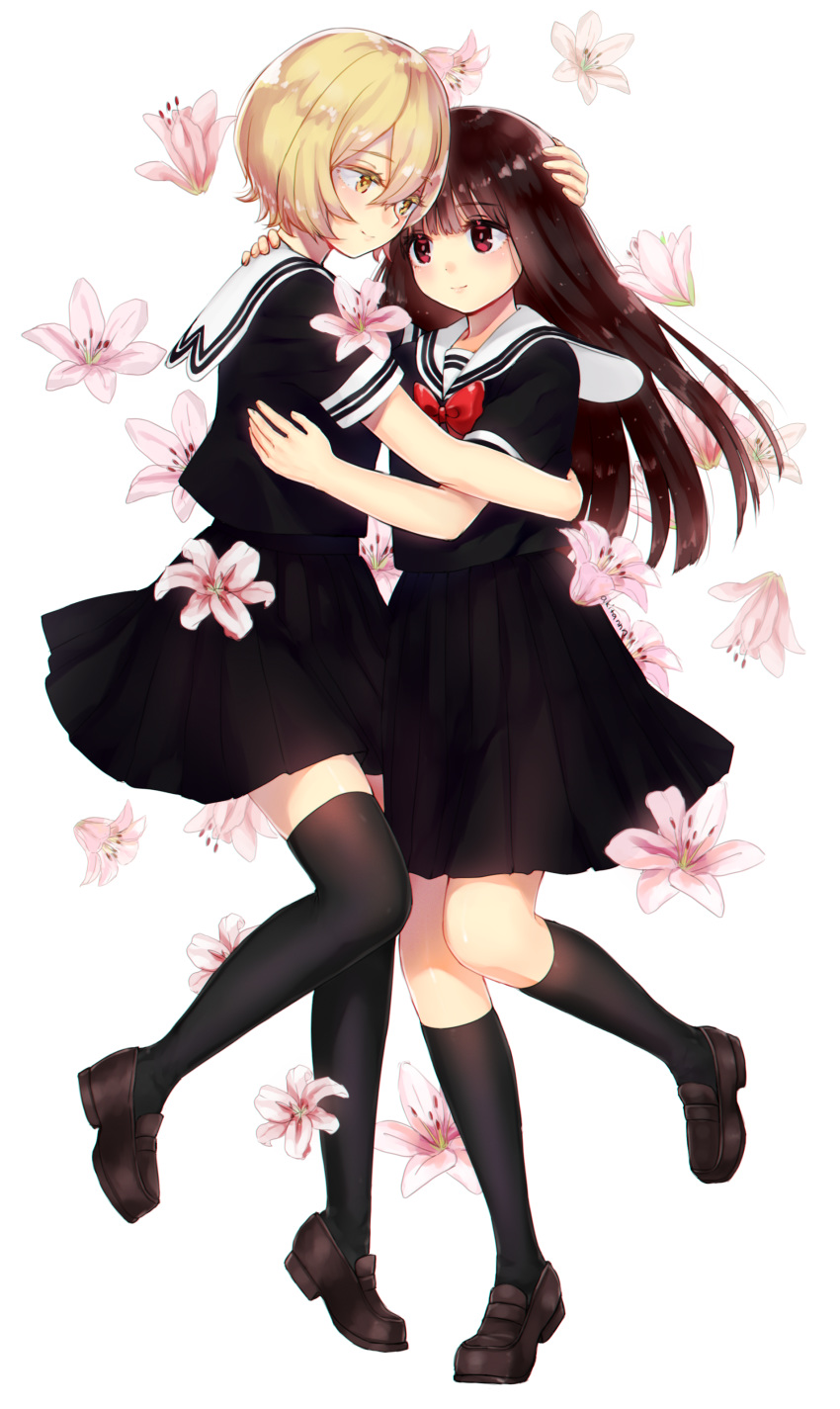 akitannn asagiri_aya mahou_shoujo_site seifuku thighhighs yatsumura_tsuyuno yuri