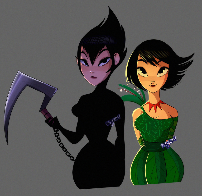 1girl ashi black_hair samurai_jack solo weapon