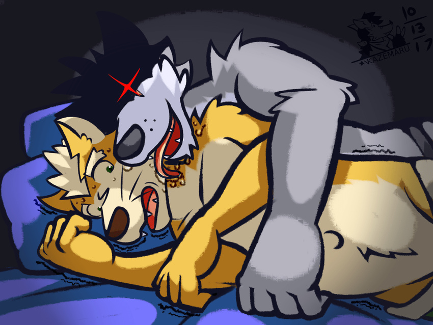 anthro bed canine clothed clothing duo fox fox_mccloud licking male male/male mammal nintendo star_fox story story_in_description tongue tongue_out toony topless ventkazemaru video_games wolf wolf_o'donnell