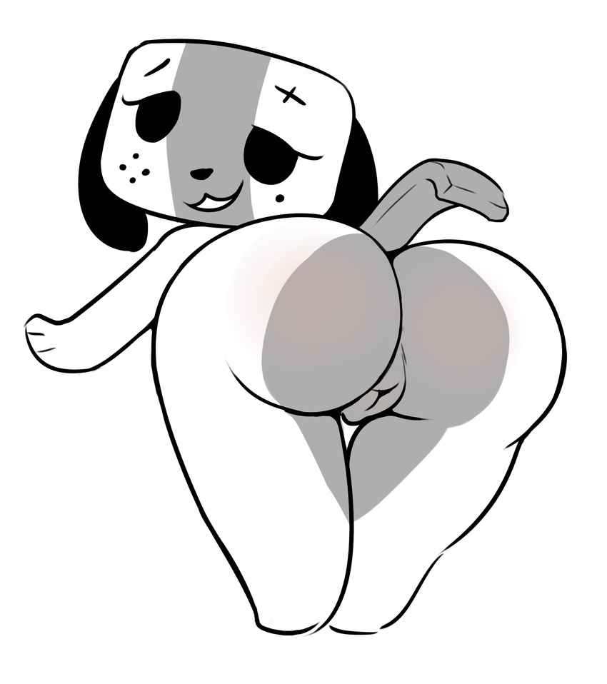 animal_genitalia animal_pussy animate_inanimate big_butt black_and_white butt butt_blush butt_heart canine canine_pussy dog female hi_res mammal monochrome nintendo nintendo_switch pussy rear_view samuriolu semi-anthro short_stack solo switch_dog video_games