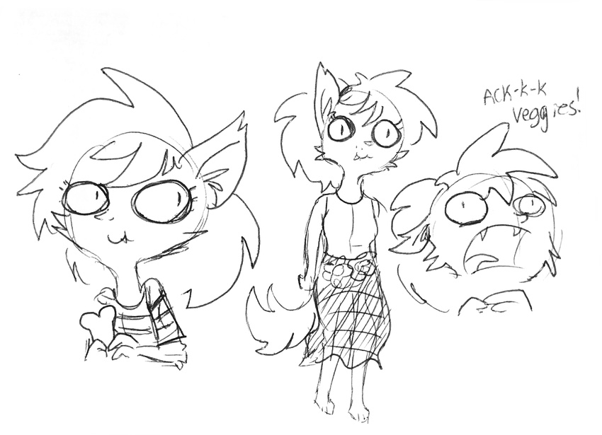 anthro black_and_white bone canine clothing dialogue english_text eyelashes fangs female ghoul_school hair hi_res mammal monochrome open_mouth openmouth scooby-doo_(series) skirt smile solo text tjpones were werewolf winnie_werewolf yelling