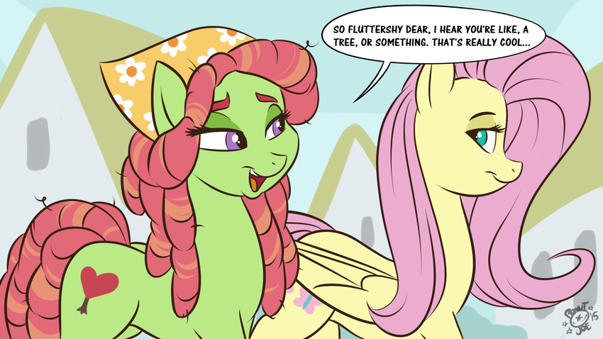 2015 cutie_mark dialogue dreadlocks duo earth_pony english_text equine feathered_wings feathers female feral fluttershy_(mlp) friendship_is_magic hair headwear hi_res horse mammal my_little_pony pegasus pink_hair ponut_joe pony text tree_hugger_(mlp) wings