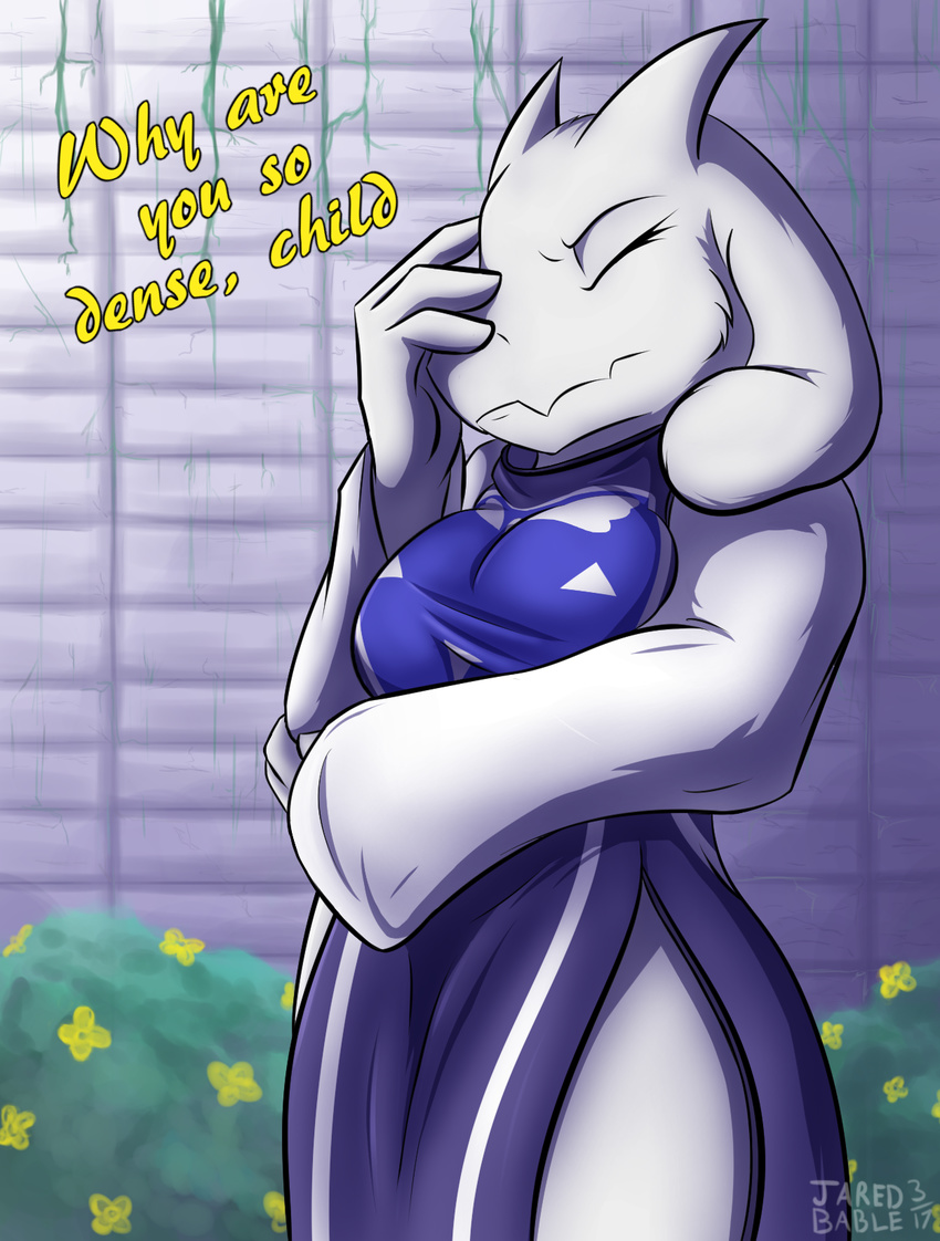 2017 anthro boss_monster caprine clothed clothing digital_media_(artwork) english_text eyes_closed facepalm female fur goat hi_res humor infinitedge2u mammal reaction_image solo text toriel undertale video_games white_fur