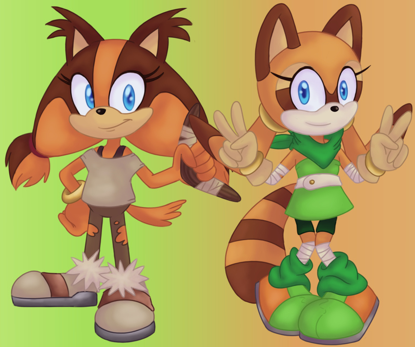 2017 anthro badger blue_eyes fur itoruna mammal marine_the_raccoon mustelid orange_fur procyonid raccoon sonic_(series) sonic_boom sticks_the_jungle_badger