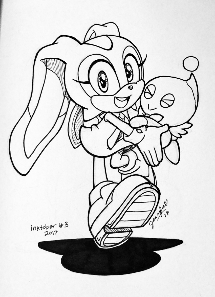 2017 anthro archie_comics cheese_the_chao chibi-jen-hen clothed clothing cream_the_rabbit female lagomorph mammal rabbit signature simple_background sketch solo sonic_(series) white_background