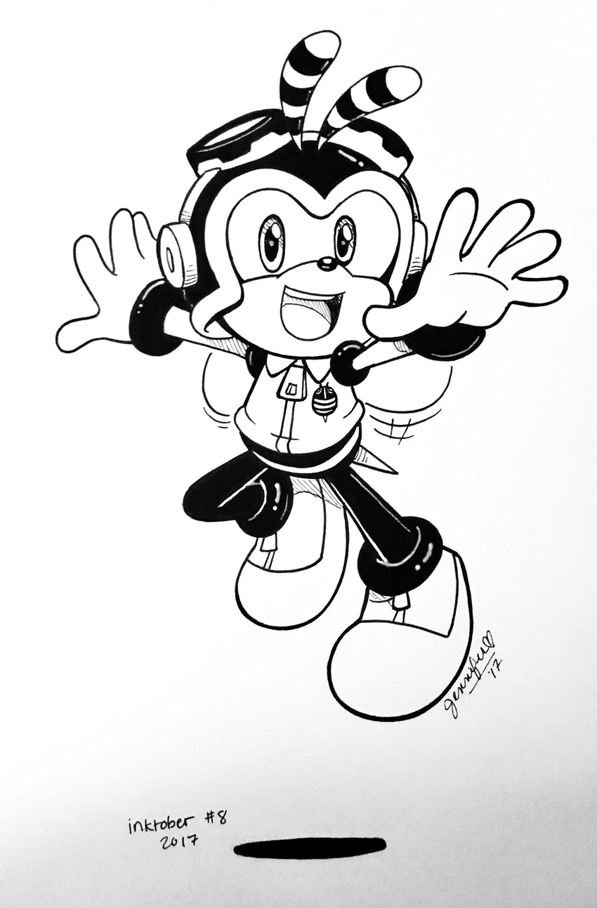 2017 anthro archie_comics arthropod bee charmy_bee chibi-jen-hen clothed clothing insect male signature simple_background sketch solo sonic_(series) white_background