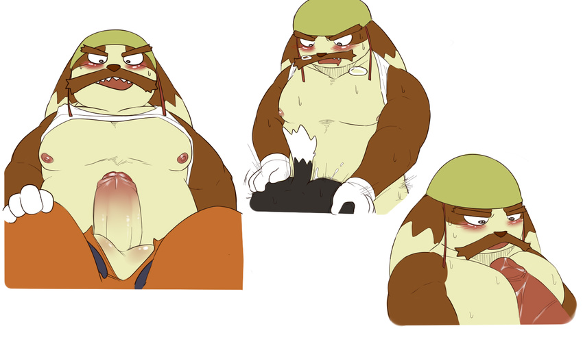 anal anthro balls balue blush butt clothing cum cum_in_ass cum_inside disembodied_penis facial_hair gloves grin hat klonoa klonoa_(series) long_ears male male/male multiple_images multiple_scenes muscular mustache nipples overweight overweight_male pants pecjob penis sheeporwolf simple_background smile sweat
