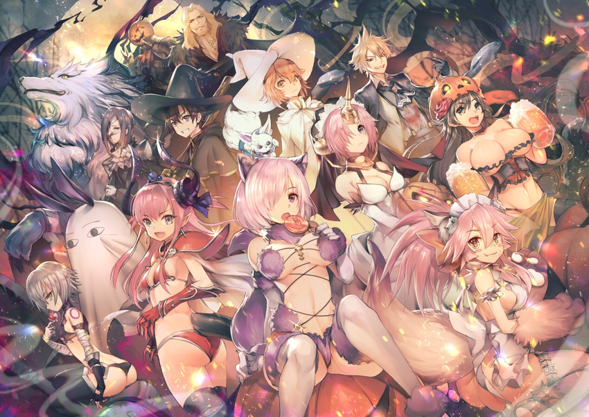 6+girls :d ahoge animal_ears apron arm_at_side arm_garter arm_guards armor ascot ass bad_id bad_pixiv_id bandaged_arm bandages bangs bare_shoulders bare_tree beard bikini bikini_armor black_gloves black_hair black_hat black_legwear blanket blonde_hair blood bloody_clothes blue_eyes blush_stickers breasts breasts_apart broom brown_eyes brown_gloves brown_hair bunny_ears candy candy_apple cat_hair_ornament character_request cleavage cloak closed_mouth corset creature crop_top curled_horns dangerous_beast detached_collar diadem dress earrings eating elbow_gloves elizabeth_bathory_(brave)_(fate) elizabeth_bathory_(fate) elizabeth_bathory_(fate)_(all) eyebrows_visible_through_hair facial_hair facial_scar fang_out fate/extra fate/grand_order fate/prototype fate/prototype:_fragments_of_blue_and_silver fate_(series) fingerless_gloves flower food fou_(fate/grand_order) fox_ears fox_tail frankenstein's_monster_(fate) fujimaru_ritsuka_(female) fujimaru_ritsuka_(male) full_moon fur-trimmed_gloves fur-trimmed_legwear fur_collar fur_trim glint gloves green_eyes grin hair_between_eyes hair_flower hair_ornament hair_over_one_eye halloween hat headgear hessian_(fate/grand_order) holding holding_food hoop_earrings jack-o'-lantern jack_the_ripper_(fate/apocrypha) jekyll_and_hyde_(fate) jewelry large_breasts light_particles lobo_(fate/grand_order) lollipop looking_back maid_headdress mash_kyrielight mask mata_hari_(fate/grand_order) medium_breasts medjed moon multiple_boys multiple_girls naked_apron navel nitocris_(fate/grand_order) nitocris_(swimsuit_assassin)_(fate) open_mouth orange_hair orange_hat outdoors paw_gloves paws phantom_of_the_opera_(fate/grand_order) pink_eyes pink_hair pointy_ears pumpkin pumpkin_hat purple_legwear red_bikini revealing_clothes riding sarong scar scar_across_eye see-through short_hair shoulder_armor shoulder_tattoo sideboob sidelocks silver_hair sitting sleeveless sleeveless_dress small_breasts smile spaulders spiked_hair standing stomach strapless swept_bangs swimsuit tail tamamo_(fate)_(all) tamamo_cat_(fate) tattoo teddy_(khanshin) teeth thighhighs tree twisted_torso v v-shaped_eyebrows vambraces vlad_iii_(fate/apocrypha) white_apron white_dress white_hat white_legwear white_neckwear wizard_hat wolf wolf_ears wolf_tail yellow_eyes