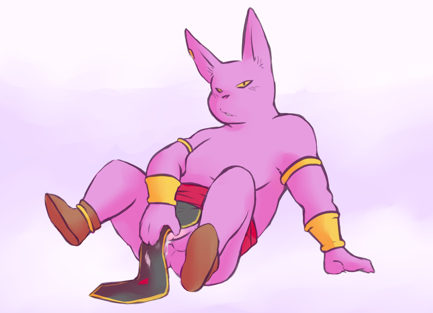 anthro balls blush butt cat champa clothed clothing cum cum_on_penis dragon_ball dragon_ball_super dragon_ball_z ear_piercing erection feline footwear fur humanoid_penis loincloth long_ears looking_at_viewer male mammal masturbation mostly_nude orgasm penis piercing presenting presenting_hindquarters shoes sitting smile smirk solo spread_legs spreading tohfu yellow_eyes