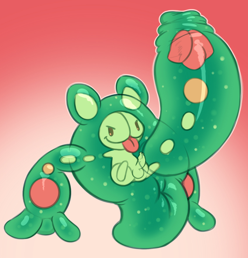 2015 3_fingers :3 amoeba anthro anus balls biped blep brown_eyes digital_drawing_(artwork) digital_media_(artwork) diphallism erection floating goo_creature gradient_background green_anus green_balls green_body green_penis green_tail humanoid_penis leaning leaning_back long_foreskin male multi_penis multicolored_body nintendo nude orange_body outline penis penis_size_difference pink_background pok&eacute;mon pok&eacute;mon_(species) red_background red_body red_tongue reuniclus simple_background smile solo tongue tongue_out translucent translucent_penis uncut vertical_bar_eyes video_games yowesephth