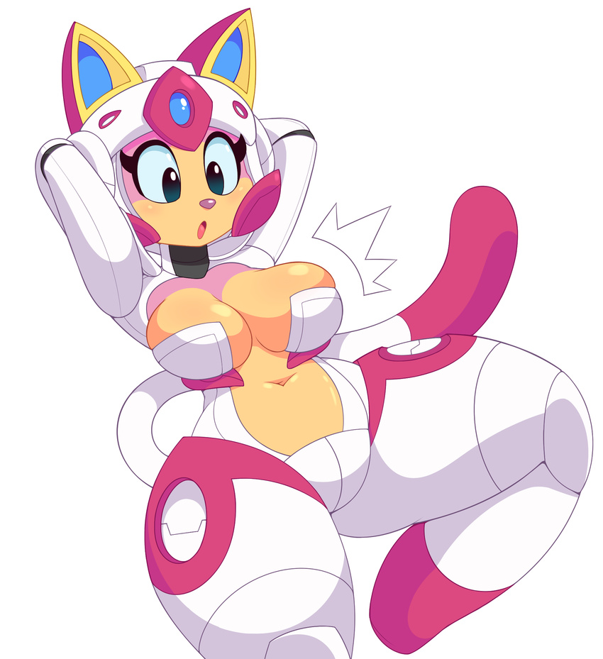 2017 acstlu anthro armor breasts cat feline female hi_res mammal navel noodle_(sssonic2) simple_background solo white_background