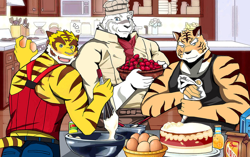 2017 anthro bearlovestiger13 blue_eyes canine clothed clothing feline fur grimoire_of_zero himitsuri_no_lagoon male mammal mercenary_(character) morenatsu muscular muscular_male stripes tiger torahiko_(morenatsu) white_fur white_tiger