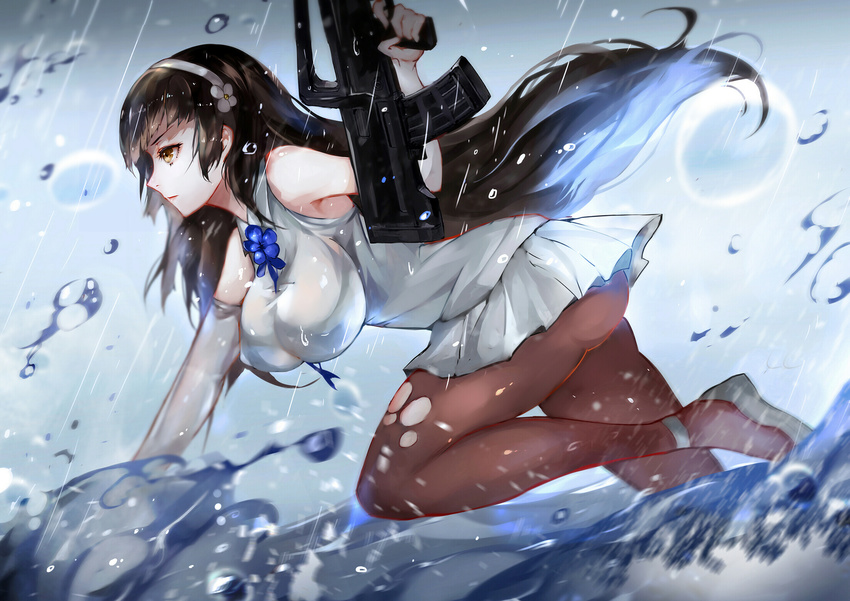 erect_nipples girls_frontline gun heels pantyhose qbz-95 torn_clothes vardan wet