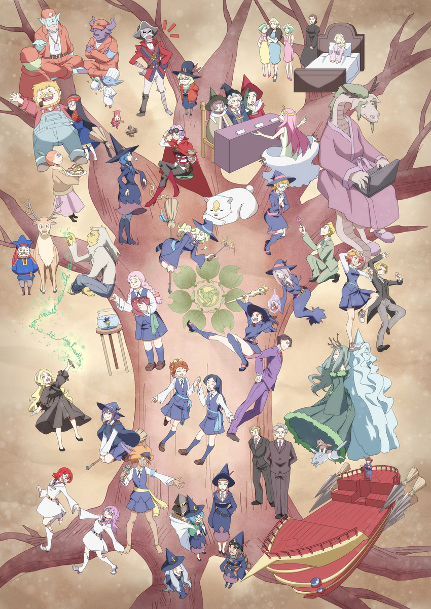 6+boys 6+girls :d ^_^ ^o^ absolutely_everyone absurdly_long_hair absurdres aircraft airship amanda_o'neill anabel_creme andrew_hanbridge anna_(little_witch_academia) anne_finneran annotated antlers aqua_hair aqua_skin arm_up arms_behind_back arms_behind_head avery_(little_witch_academia) back-to-back barbara_parker bare_tree barefoot beard beatrix_cavendish bed bed_sheet belt bernadette_cavendish black_dress black_footwear black_hair black_hat black_pants blanket blonde_hair blue_hair blue_legwear blue_overalls blue_skirt boat bow braid broom broom_riding brown_footwear brown_hair chef_hat circlet closed_eyes commentary_request computer constanze_amalie_von_braunschbank-albrechtsberger creature crescent crescent_moon_pin croix_meridies crossed_legs cyclops dark_skin daryl_cavendish deer detached_sleeves diana_cavendish dragon dress everyone eye_contact facial_hair fafnir_(little_witch_academia) fire fishbowl flower food formal frank_(little_witch_academia) full_body fur-trimmed_dress glasses glowing goggles goggles_on_head green_dress green_hair grey_hair hair_bow hair_over_one_eye hand_on_hip hands_on_hips hands_together hanna_england hat hat_ornament height_difference highres holding holding_flower holding_hands holding_tray holding_wand hoshiyoruno in_tree indian_style jasminka_antonenko kagari_atsuko kneeling laptop lavender_eyes lavender_hair leg_up light_green_hair little_witch_academia loafers long_hair long_sleeves looking_at_another lotte_jansson louis_blackwell lukic_(little_witch_academia) maril_cavendish meril_cavendish microphone minotaur miranda_holbrooke monster mr._blackwell mr._holbrooke mr._jansson mrs._jansson multiple_boys multiple_girls mustache namecard nelson_(little_witch_academia) nicholas_(little_witch_academia) noodles on_bed one-eyed open_mouth orange_hair overalls pants paul_hanbridge pen pillow pink_hair pink_skirt pipe pipe_in_mouth pisces_(little_witch_academia) profile purple_eyes purple_hair purple_pants purple_skin purple_skirt purple_suit ramen red_footwear red_neckwear reindeer samantha_badcock school_uniform shiny_chariot shiny_rod shoes short_hair silver_hair single_braid sitting skeleton skirt sleeves_past_wrists smile socks spirit standing standing_on_one_leg statue steering_wheel stool straddling sucy_manbavaran suit tray tree twin_braids under_covers ursula_charistes vajarois very_long_hair wand wangari_(little_witch_academia) water watercraft waving wavy_hair white_dress white_hair white_skirt wide_sleeves witch_hat wizard_hat woodward yeti_(little_witch_academia) younger