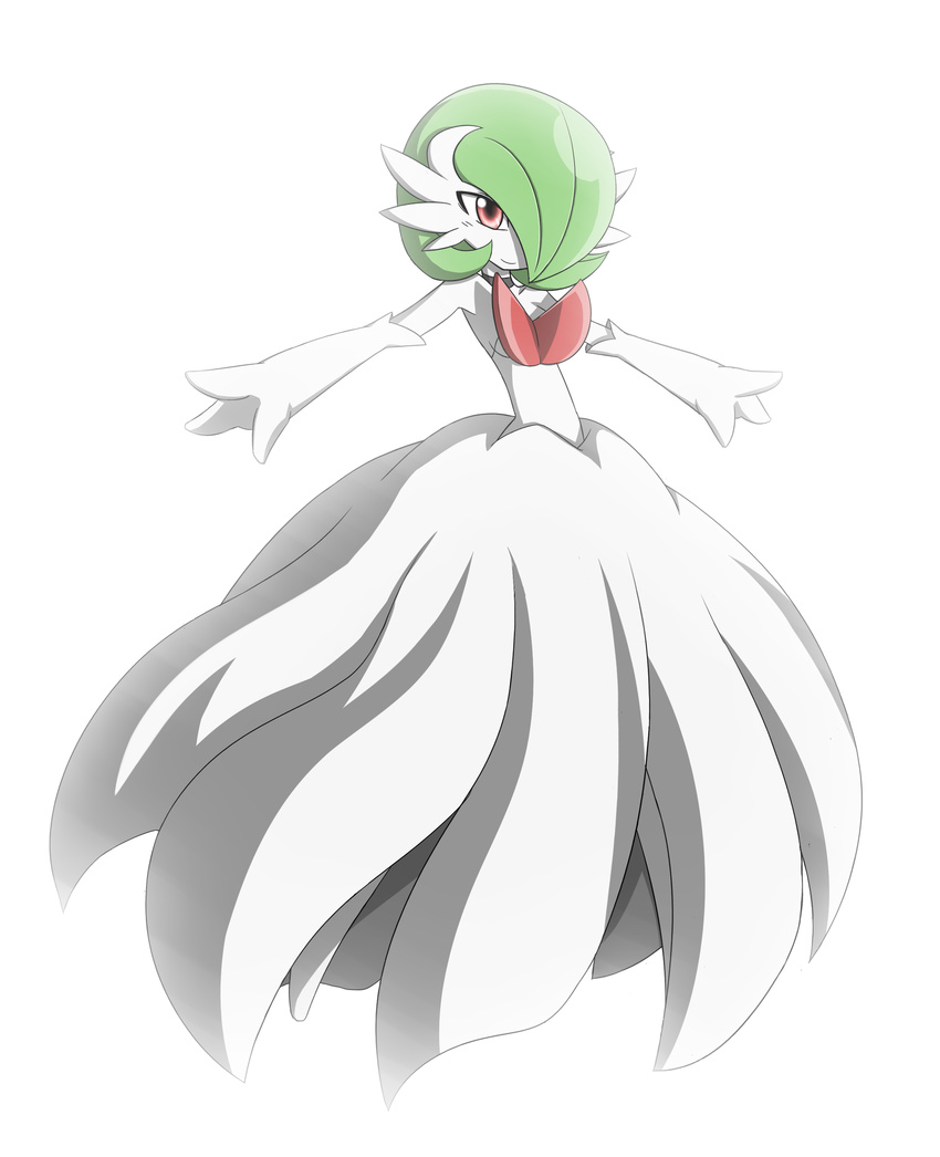 absurd_res breasts collar female green_hair hair hi_res humanoid mammal mega_evolution mega_gardevoir nintendo not_furry pok&eacute;mon pok&eacute;mon_(species) rakkuguy red_eyes short_hair simple_background smile solo video_games white_background