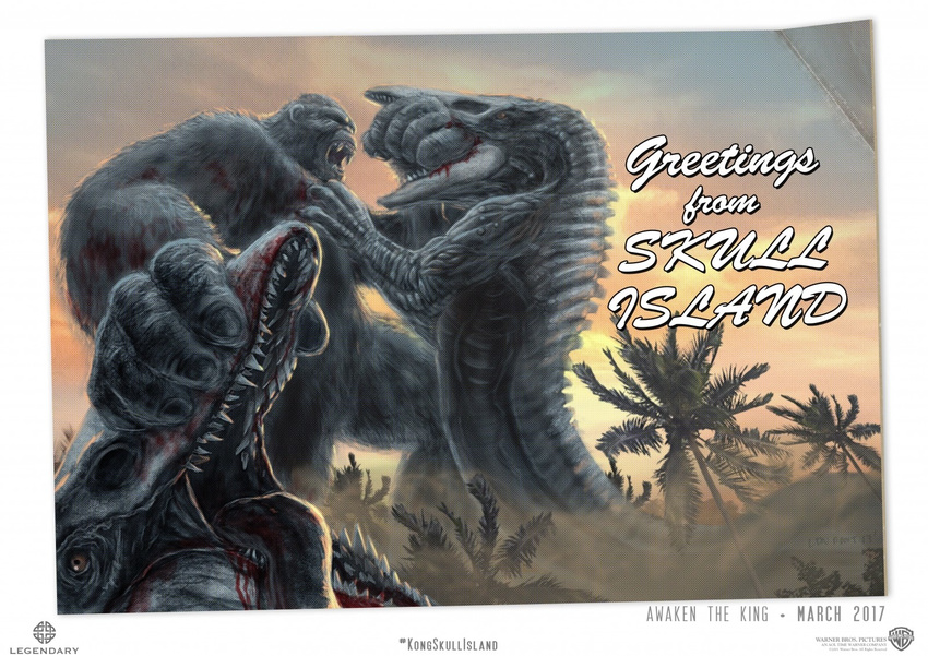 ape battle blood death fangs giant_monster godzilla_(series) gorilla kaijuu king_kong king_kong_(series) legendary_pictures monster monsterverse palm_tree skullcrawler tongue yellow_eyes