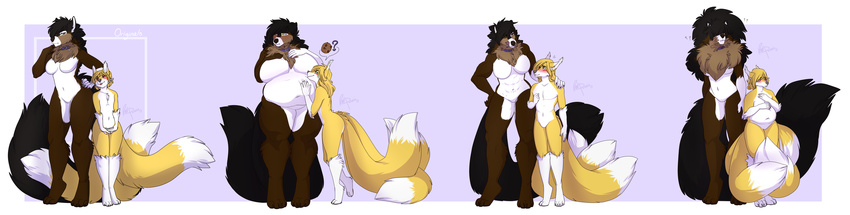 &lt;3 abs age_difference anthro belly big_belly big_breasts big_tail blush breasts canine chest_tuft claws collar cookie cub digital_media_(artwork) dog duo ear_tuft female feminine_male fluffy fluffy_tail food fox fur hair hand_on_hip hand_on_stomach huge_breasts larger_female looking_down looking_up male male/female mammal multi_tail muscular muscular_female navel nude obscured_eyes older_female overweight overweight_female overweight_male redpixie romantic_couple simple_background size_difference smaller_male smile teenager thick_thighs toe_claws tongue tongue_out tuft voluptuous wide_hips young younger_male