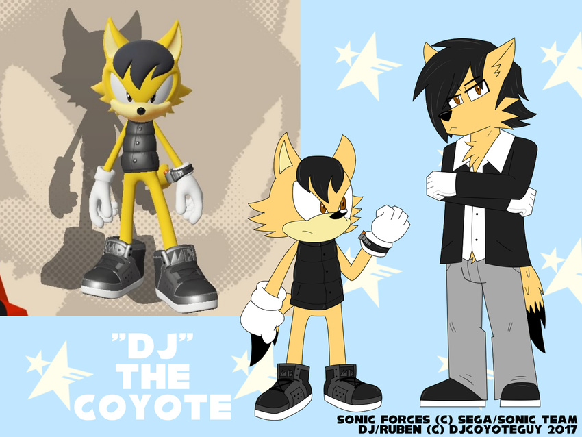 anthro canine clothed clothing coyote custom_character_(sonic_forces) djcoyoteguy fan_character footwear gloves mammal ruben_(djcoyoteguy) shoes simple_background sonic_(series) sonic_forces video_games