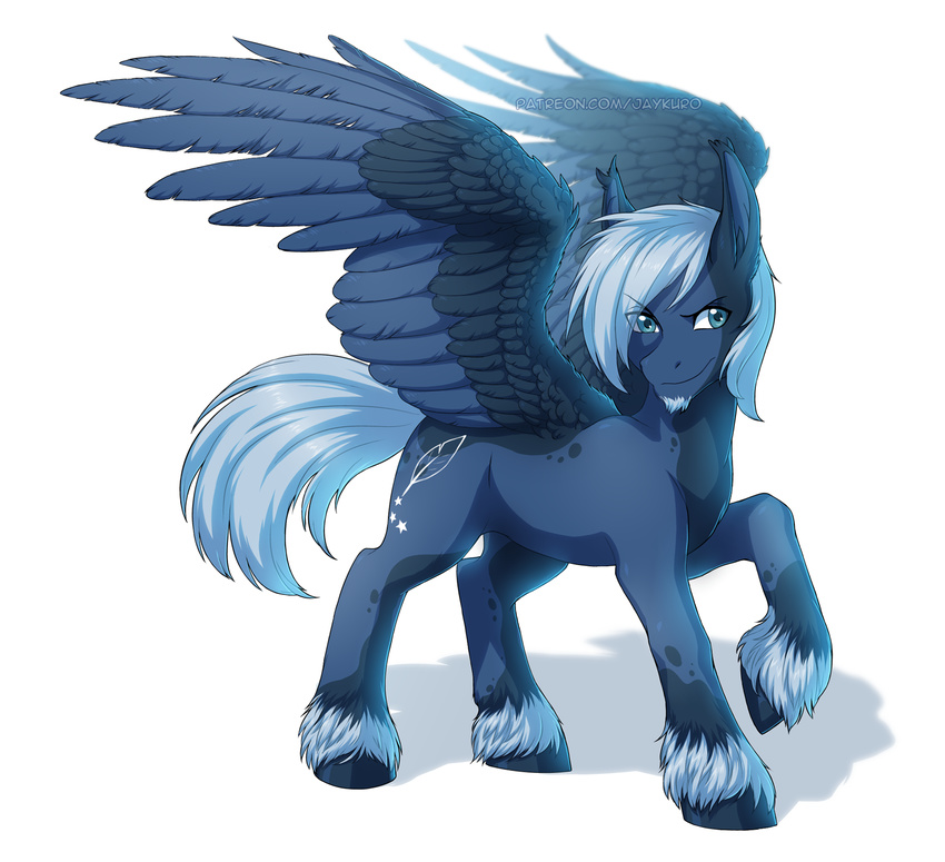 beard blue_eyes blue_feathers blue_fur blue_hair cutie_mark equine facial_hair fan_character feathered_wings feathers fur hair jay-kuro mammal my_little_pony pegasus simple_background smile white_background wings