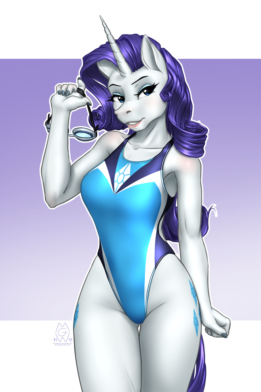 2017 absurd_res anthro anthrofied clothing cutie_mark equine female friendship_is_magic hair hi_res horn long_hair mammal my_little_pony mykegreywolf rarity_(mlp) solo swimsuit unicorn