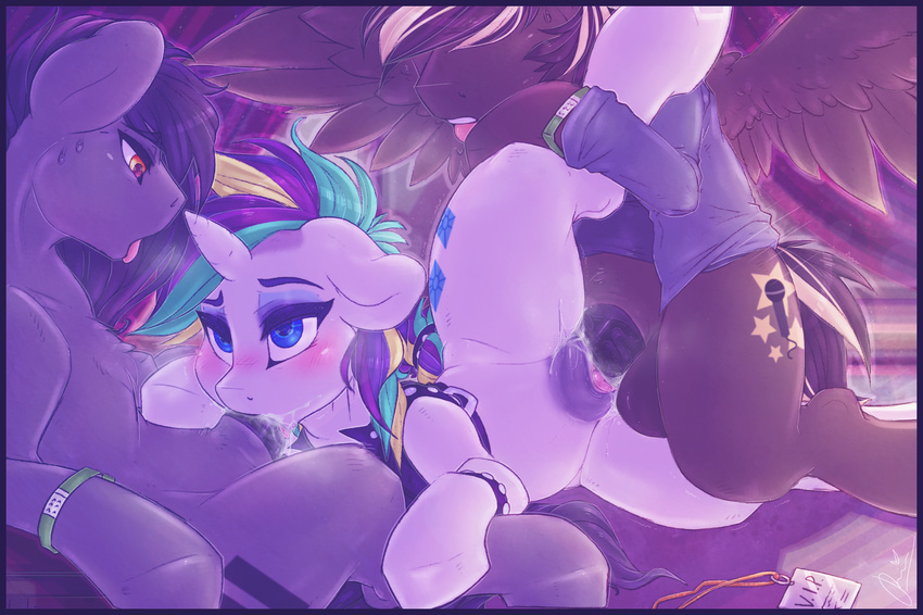 2017 anatomically_correct anatomically_correct_pussy balls blue_eyes blush clothing cum cutie_mark digital_media_(artwork) dimwitdog earth_pony equine feathered_wings feathers female friendship_is_magic group group_sex hair hi_res horn horse male male/female male_penetrating mammal multicolored_hair my_little_pony oral pegasus penetration pony pussy raripunk rarity_(mlp) sex spitroast sweat threesome two_tone_hair unicorn vaginal vaginal_penetration wings