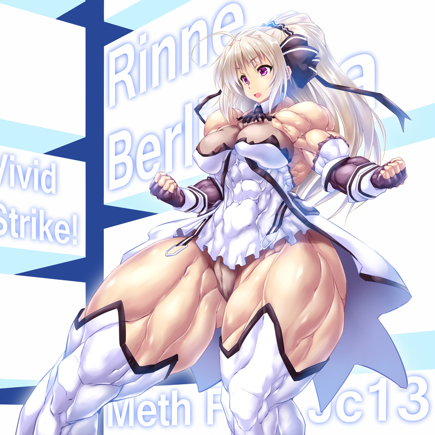 1girl abs breasts extreme_muscles female long_hair muscle purukogi_(plasma_beach) rinne_berlinetta solo